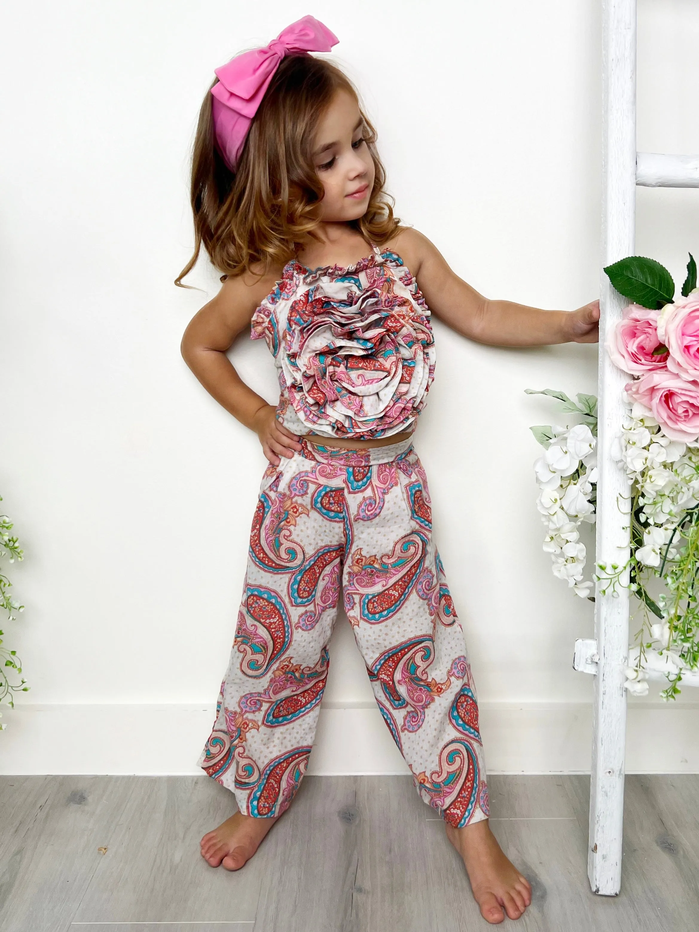 Born To Bloom Rose Top and Paisley Palazzo Pants Set