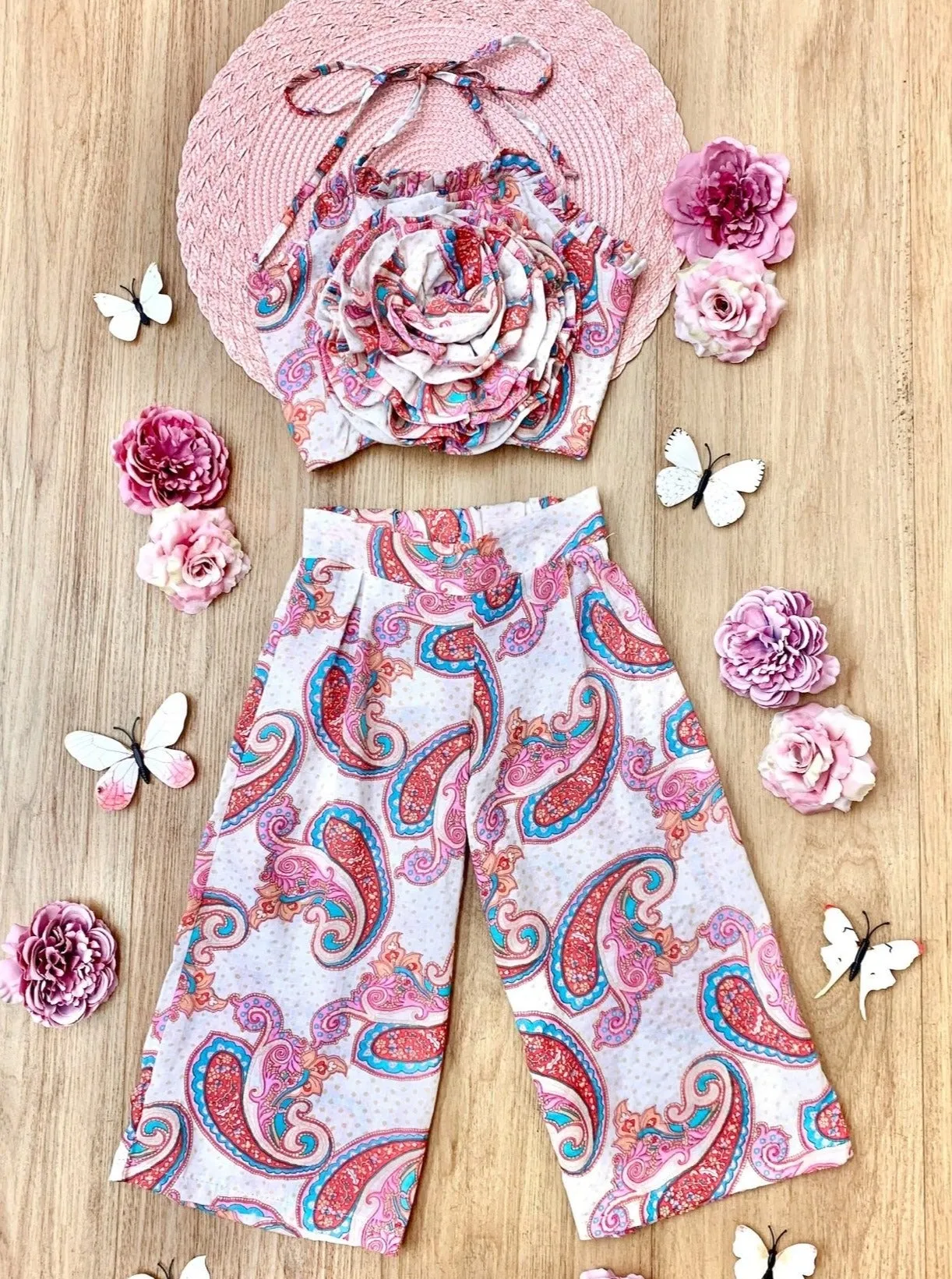 Born To Bloom Rose Top and Paisley Palazzo Pants Set