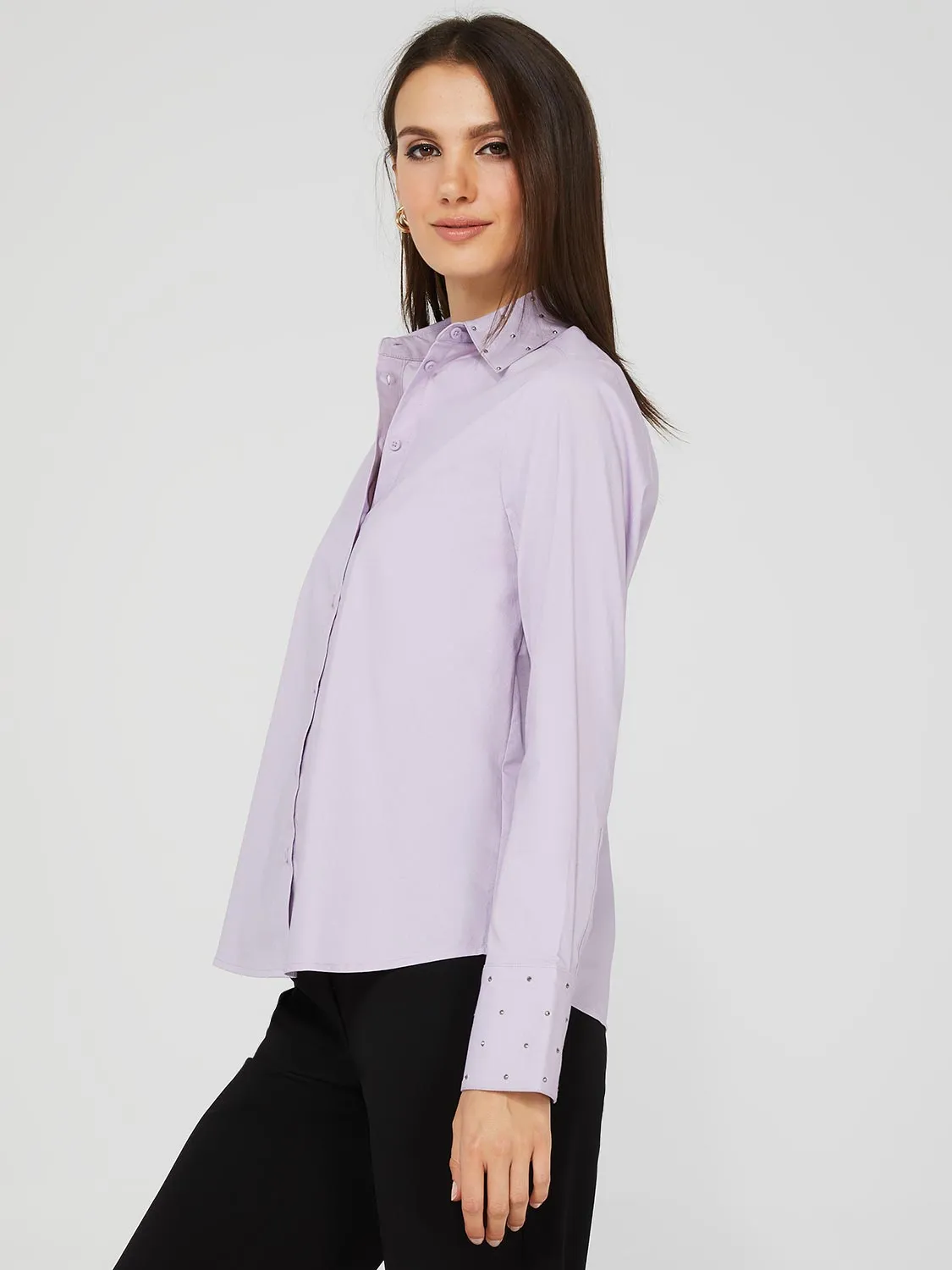 Button-Front Blouse With Stud Details