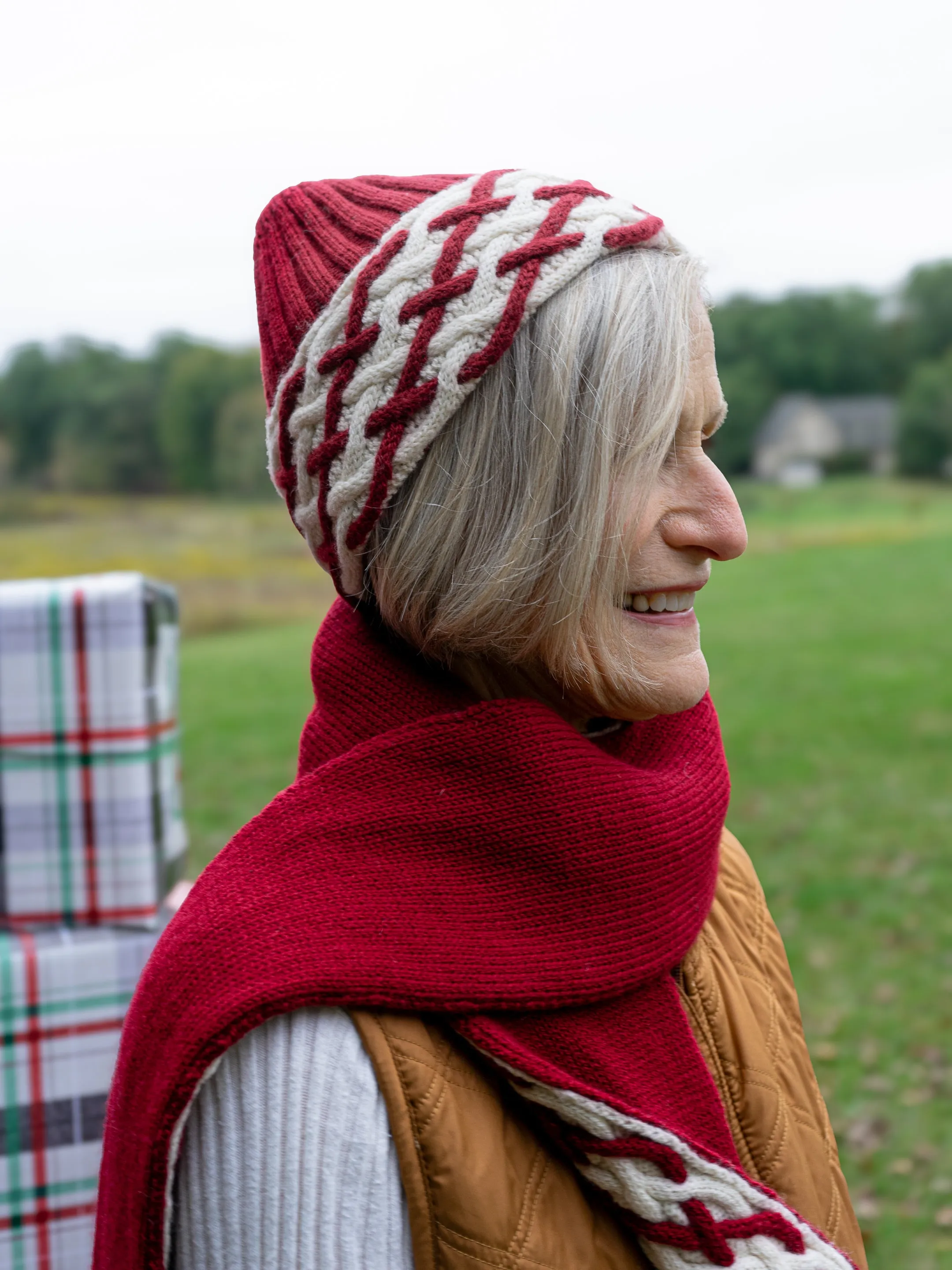 Cabled Plaid Scarf & Hat By Isle of Yarn <br/><small>knitting pattern</small>