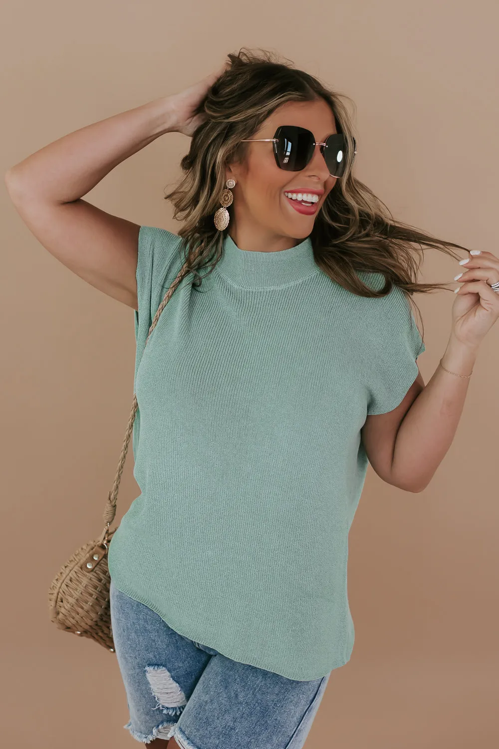 Cap Sleeve Sweater Top, Sage