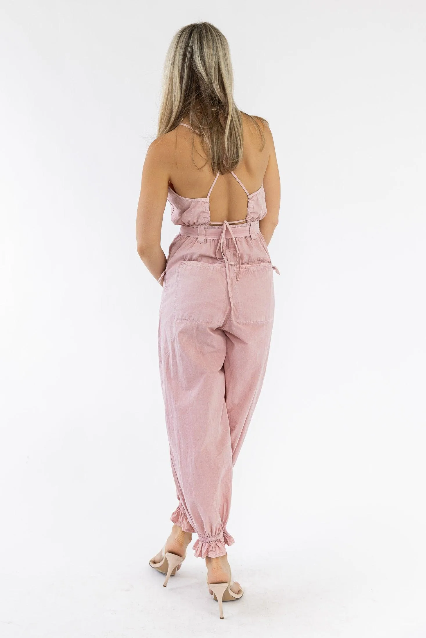 Chantelle Pink Ruffle Hem Jumpsuit