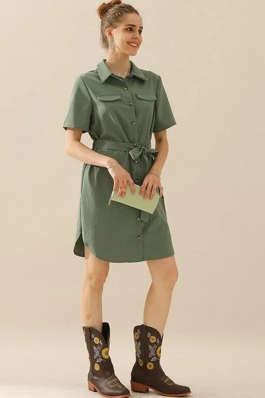 COLLAR NECK TIED WAIST SHORT SLEDRESS