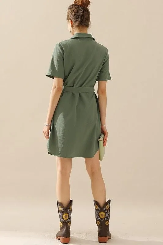 COLLAR NECK TIED WAIST SHORT SLEDRESS