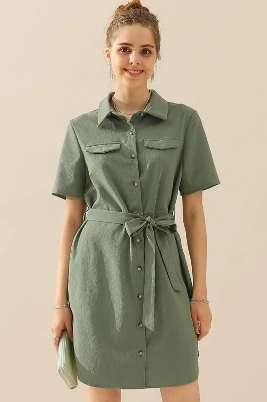 COLLAR NECK TIED WAIST SHORT SLEDRESS