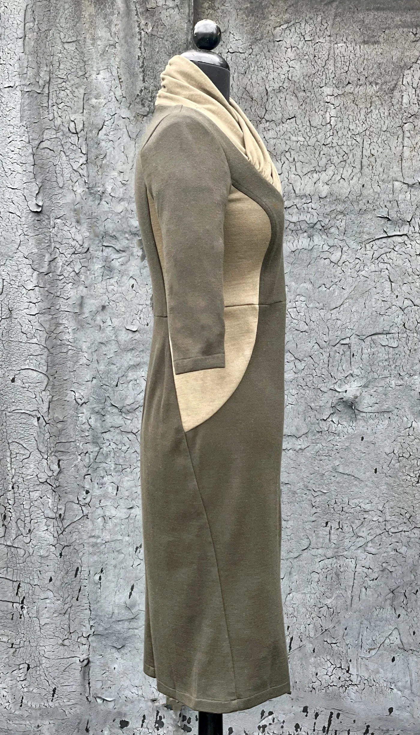 Color Block Wrap Neck Knit Dress/ Olive