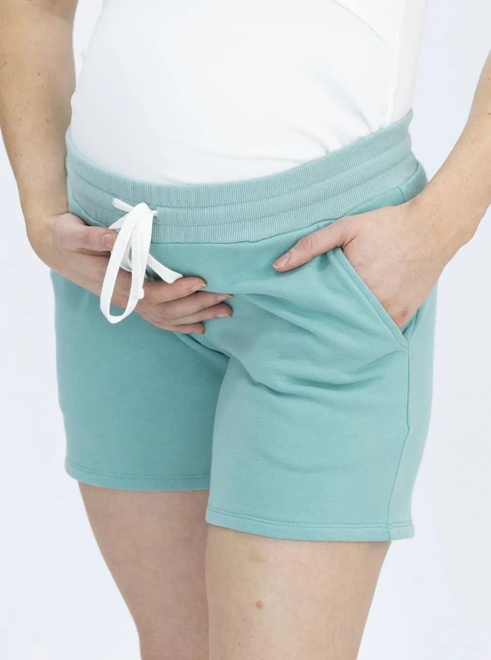 Cotton Maternity Summer Shorts in Sage