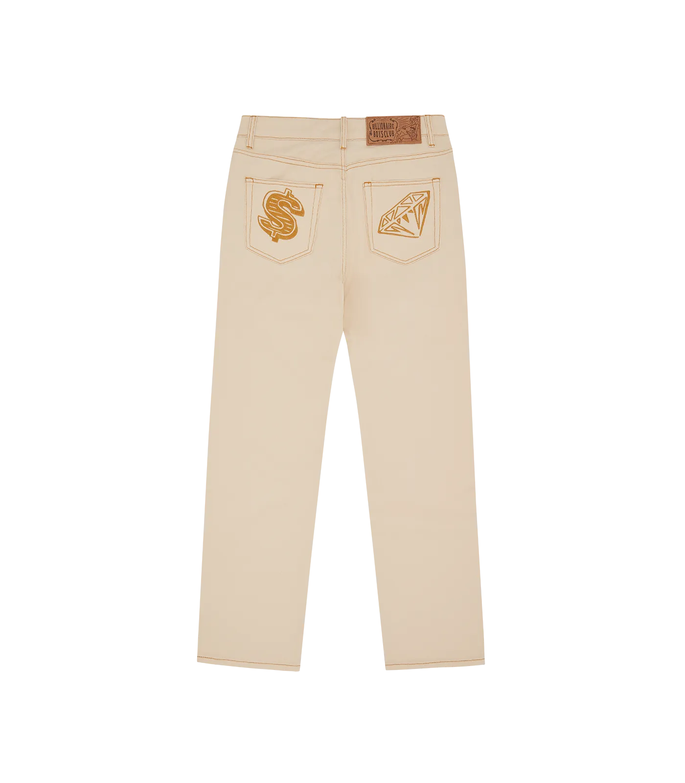 DIAMOND & DOLLAR EMBROIDERED DENIM PANTS - ECRU