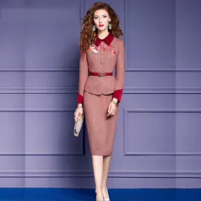 Elegant Vintage Embroidered Long Sleeve Dress – Women's Plus Size Office Dress for Autumn/Winter