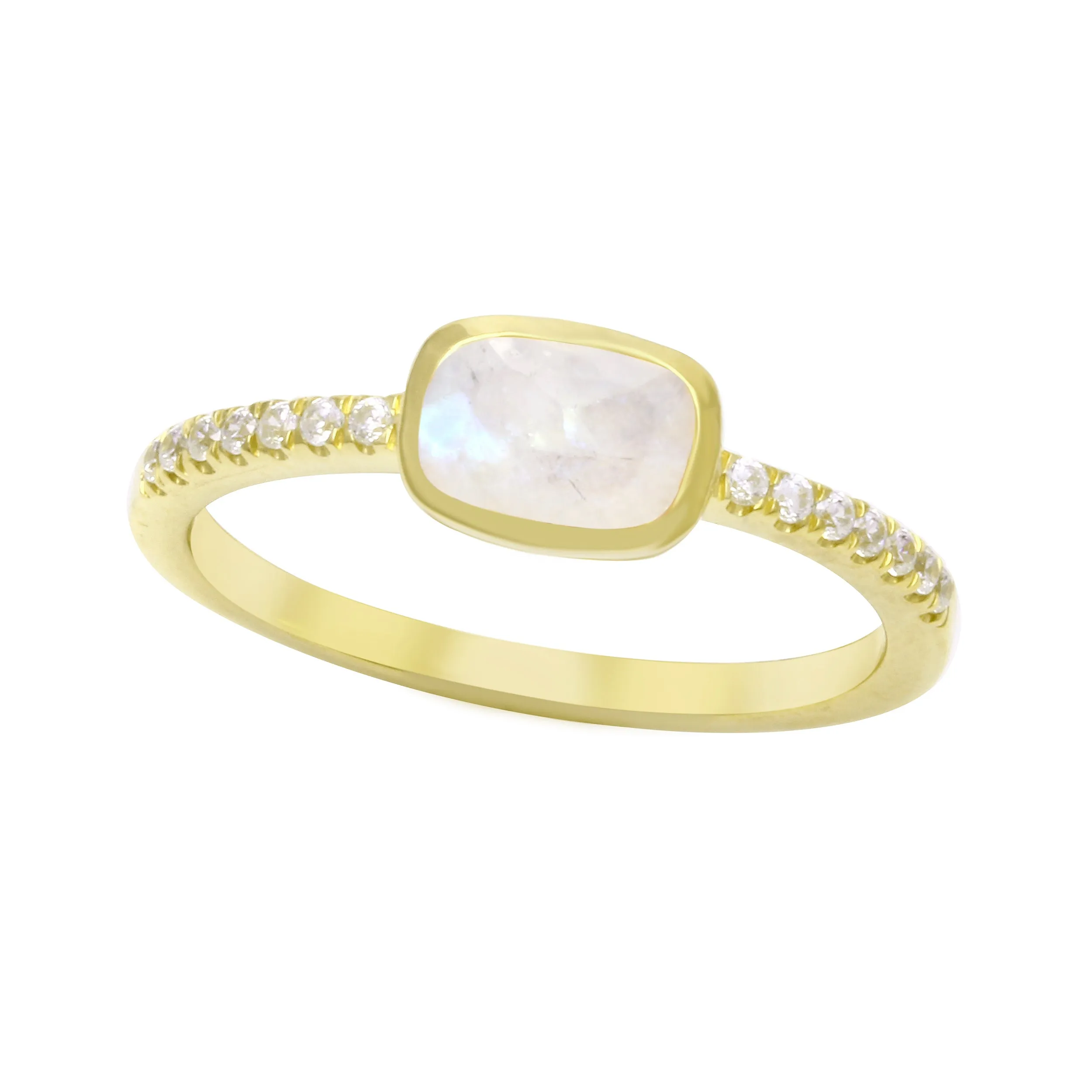 Elongated Cushion Gemstone Ring with CZ Pavé Band