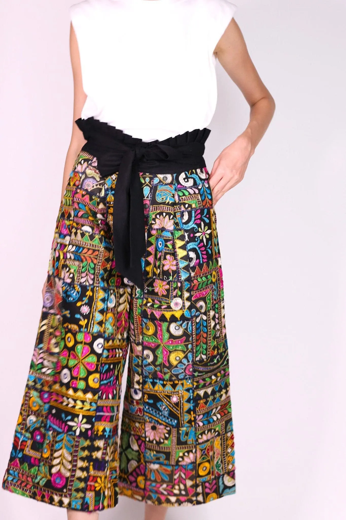 EMBROIDERED PATCHWORK WRAP PANTS BLAIRE