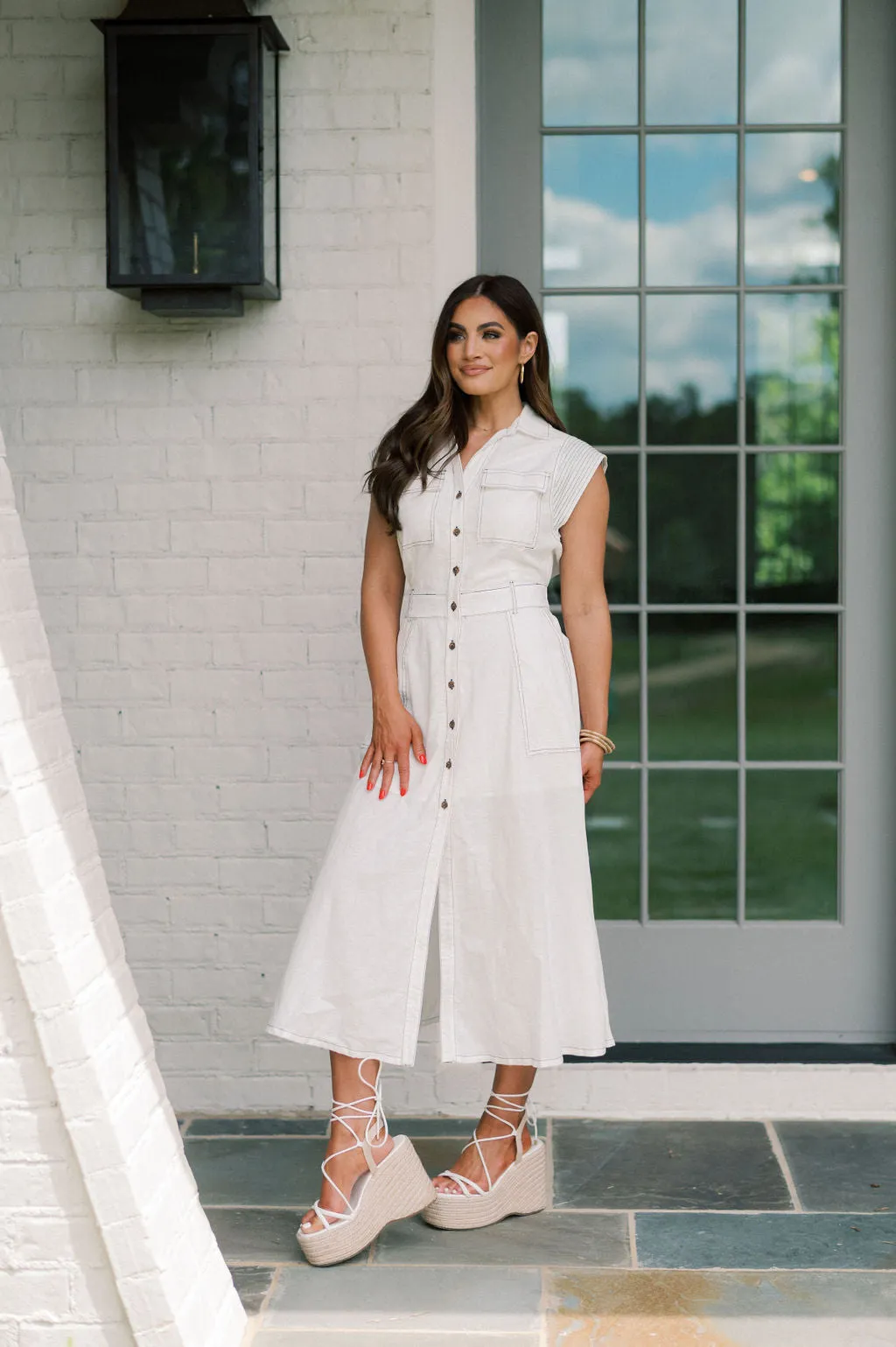 Emerson Stitch Midi Dress-Off White