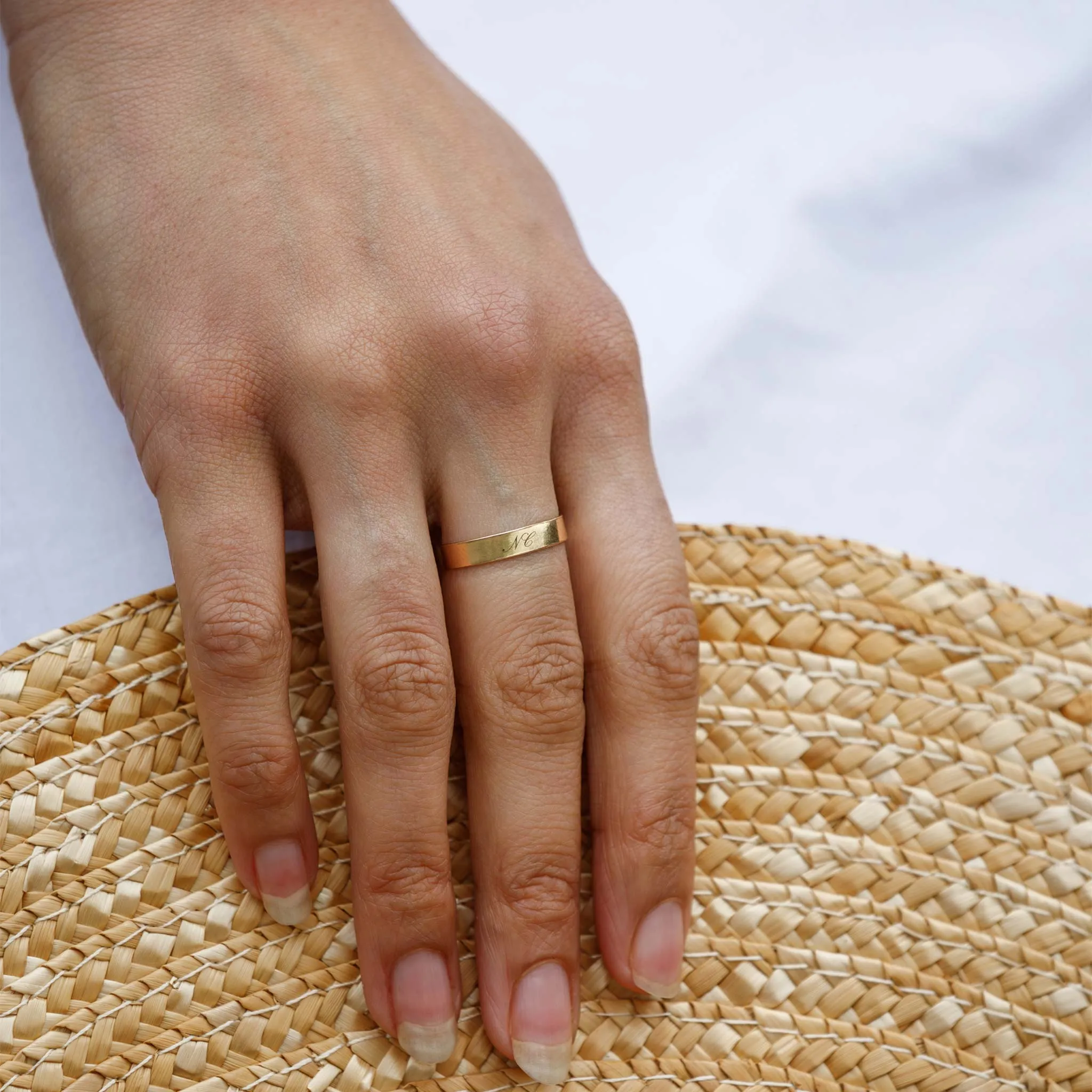 Engravable Initial Gold Band Ring