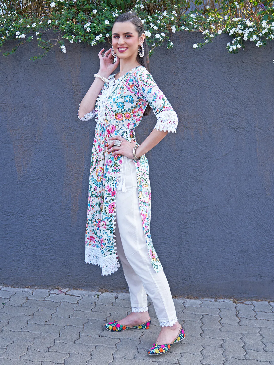 Ethnic Floral Printed A-Line Kurta with Pant - Multi