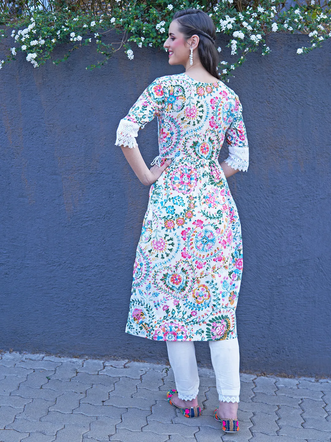 Ethnic Floral Printed A-Line Kurta with Pant - Multi