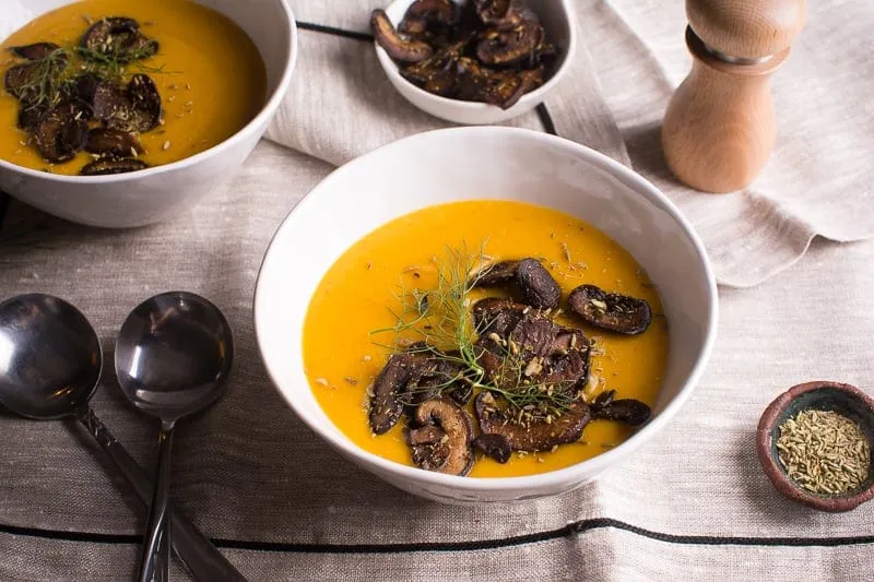 Fenugreek Carrot Soup with Fried Mushrooms