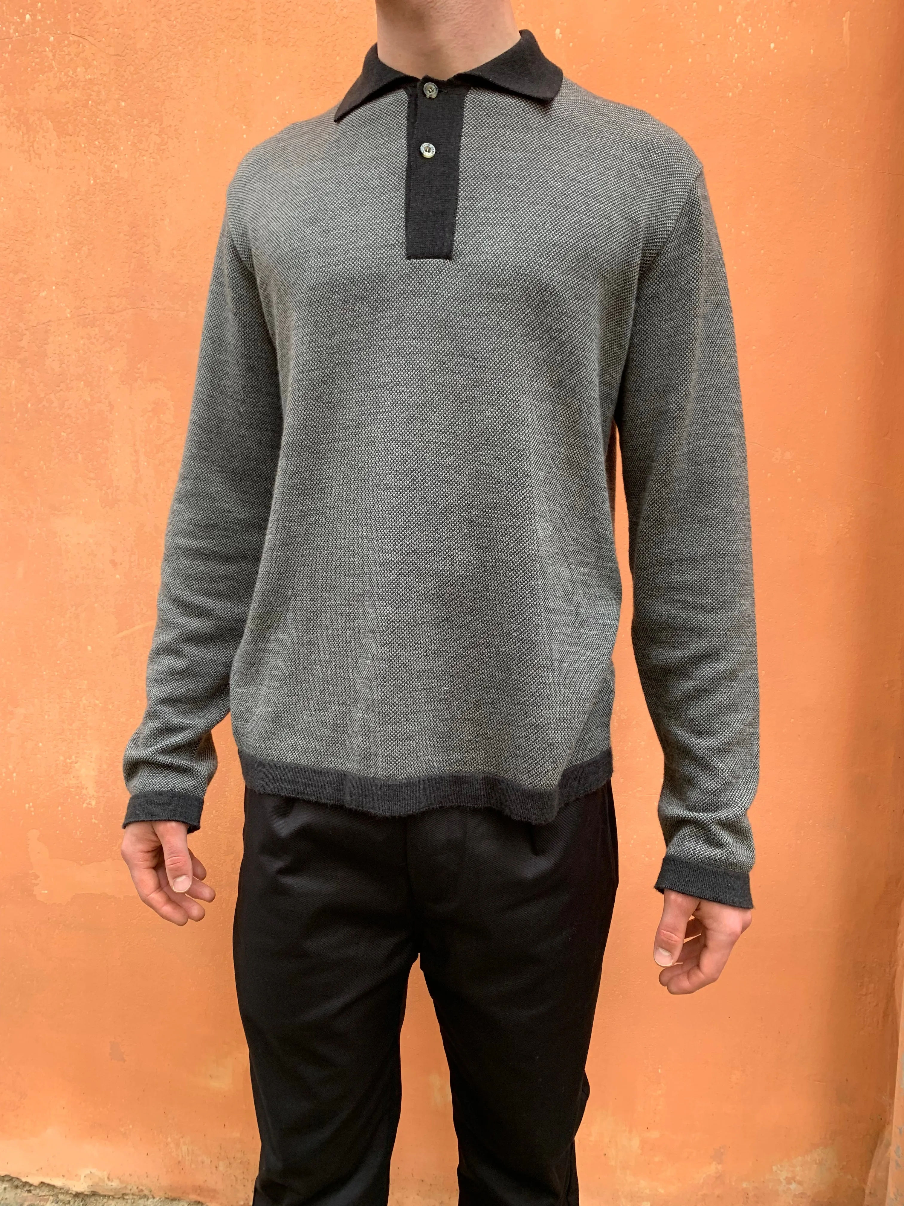 FEYSTONGAL - KNIT POLO-SHIRT - Wool Dark Grey - Black