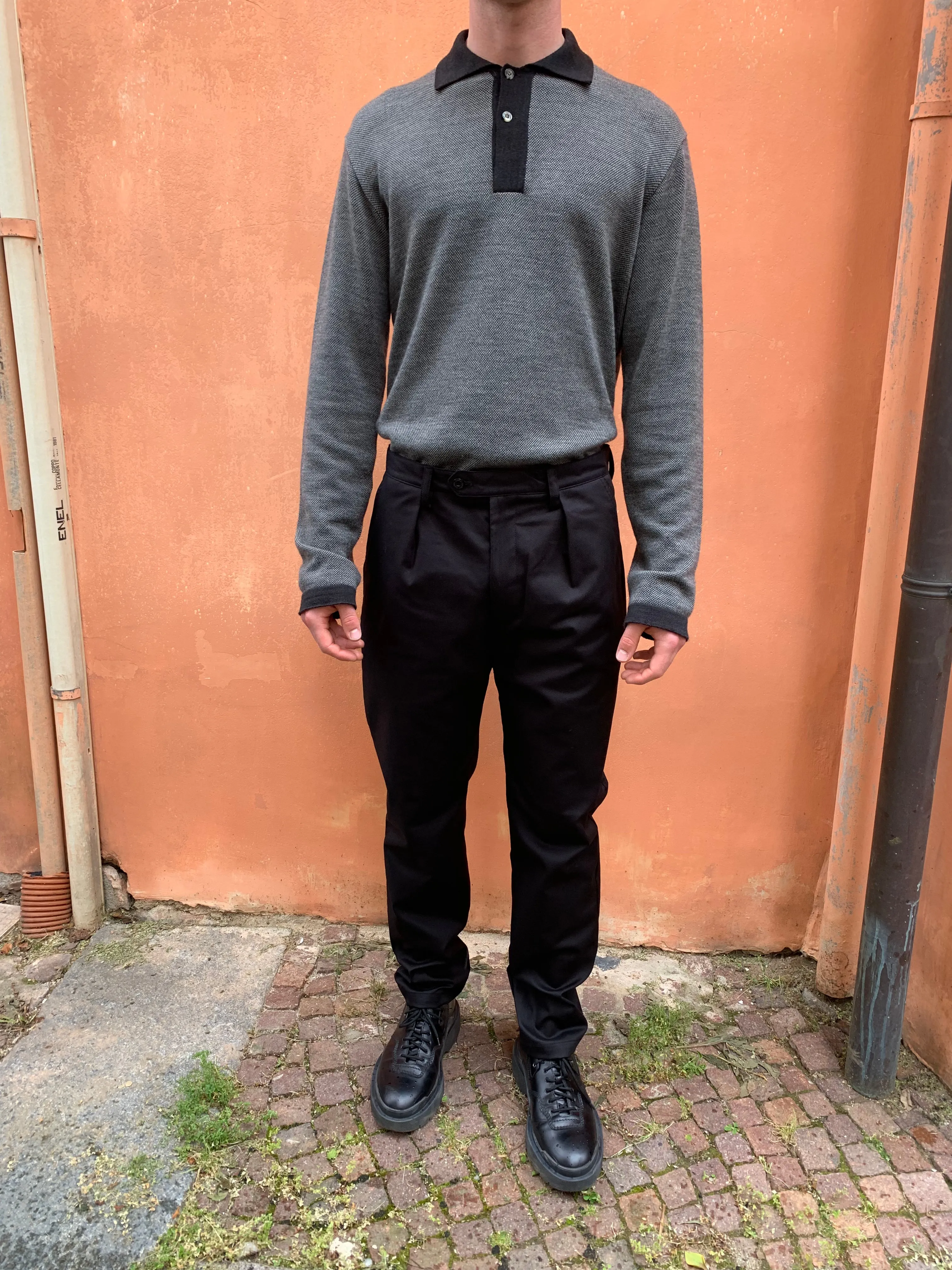 FEYSTONGAL - KNIT POLO-SHIRT - Wool Dark Grey - Black