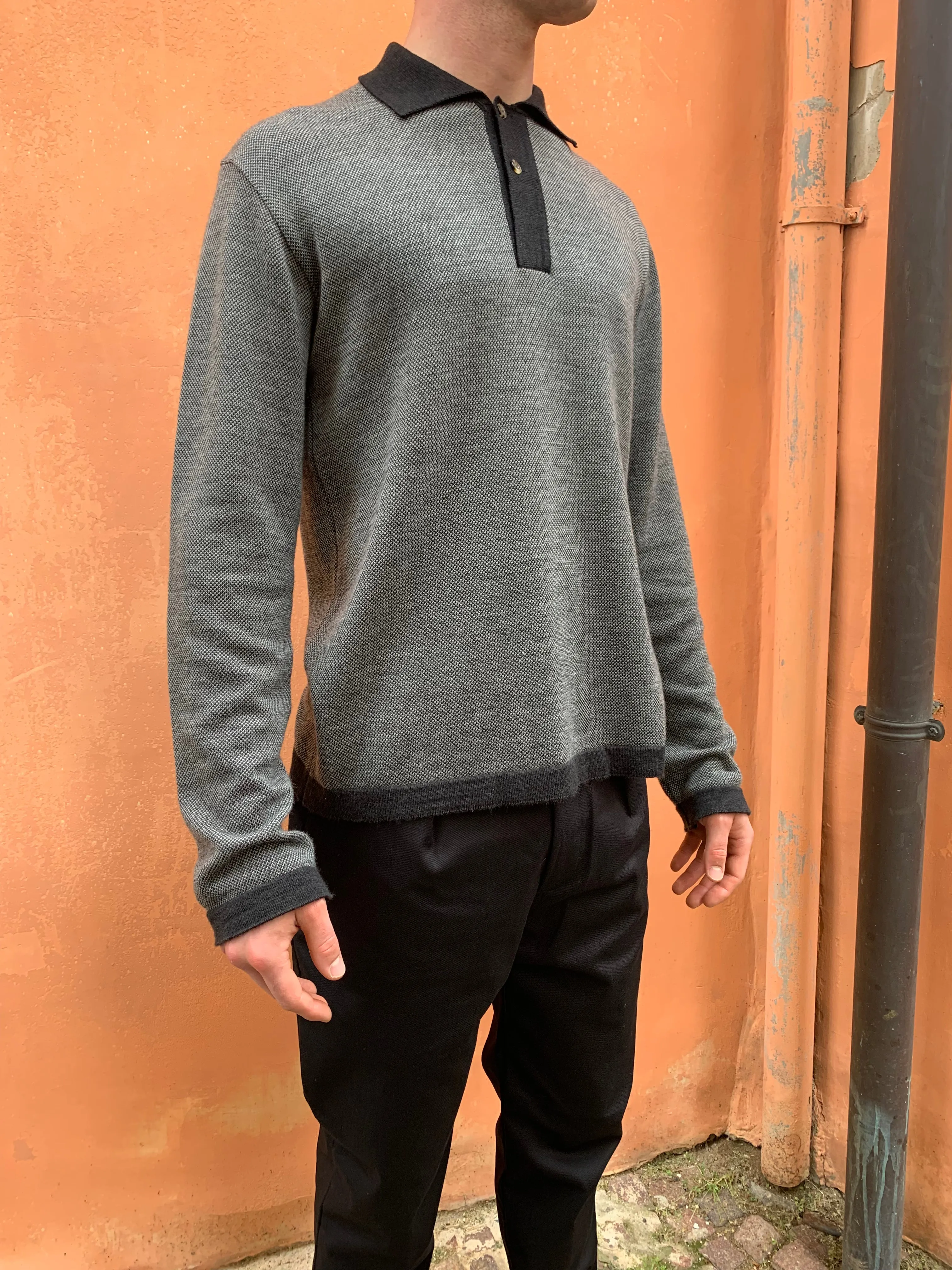 FEYSTONGAL - KNIT POLO-SHIRT - Wool Dark Grey - Black