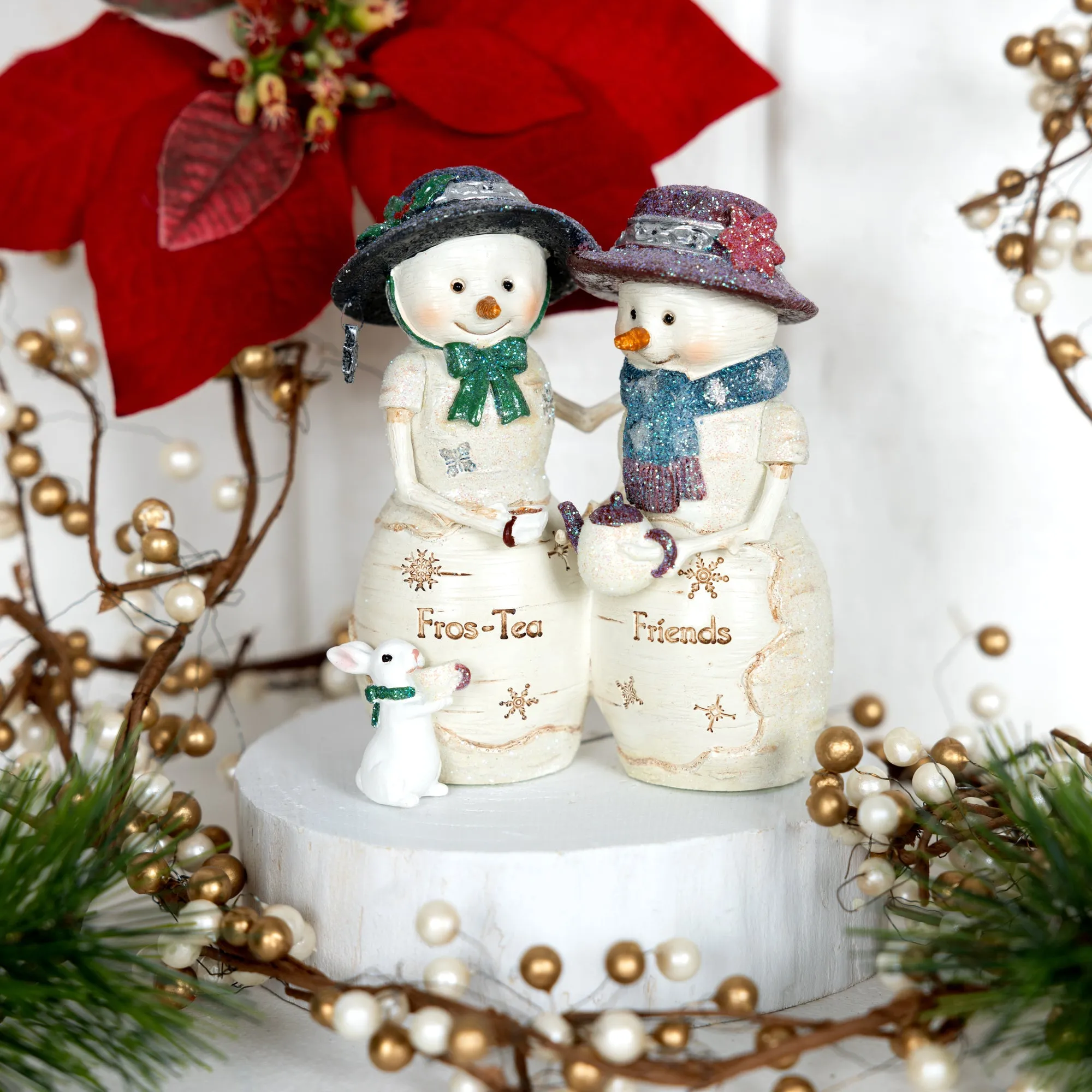 Fros-Tea Friends 4.5" Snowcouple Holding Teapot with Bunny