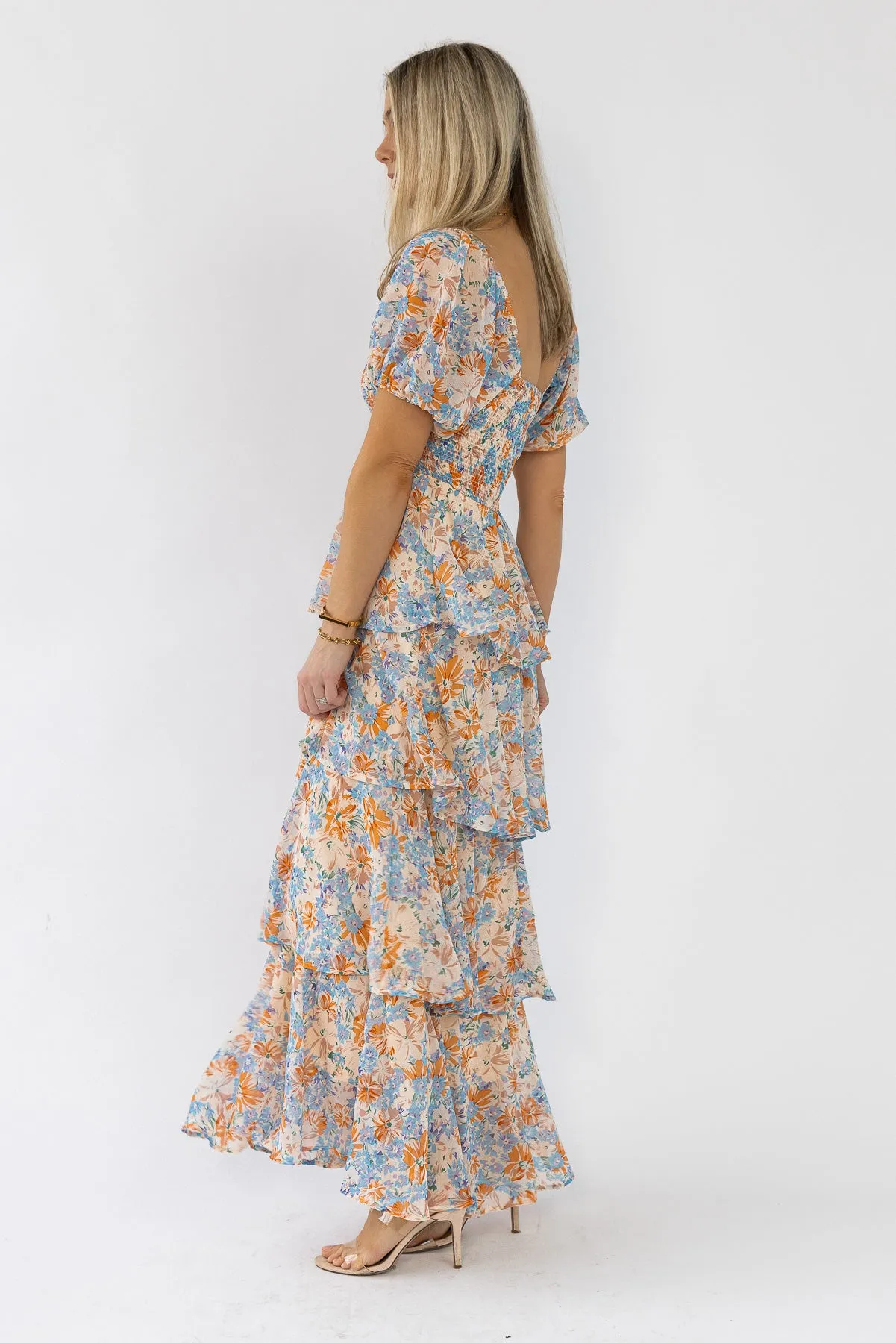 Garden Goddess Orange Floral Maxi Dress