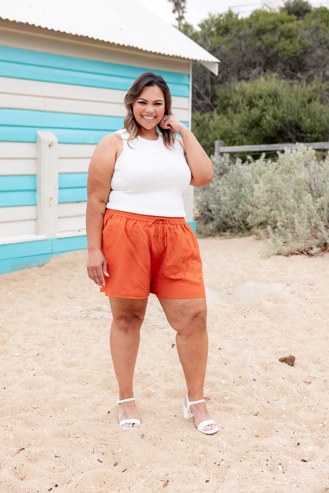 Harlow Linen Blend Shorts in Rust