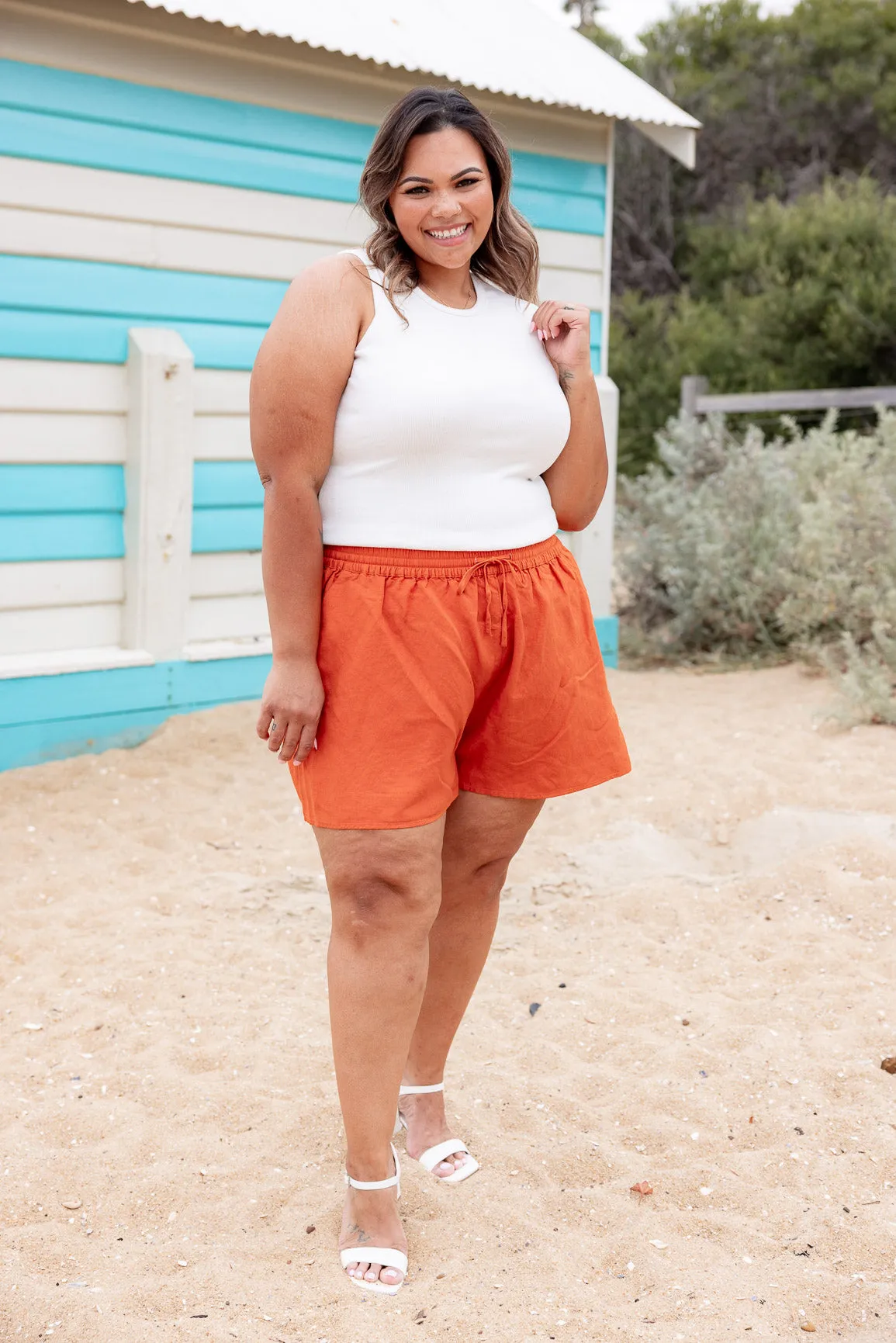 Harlow Linen Blend Shorts in Rust