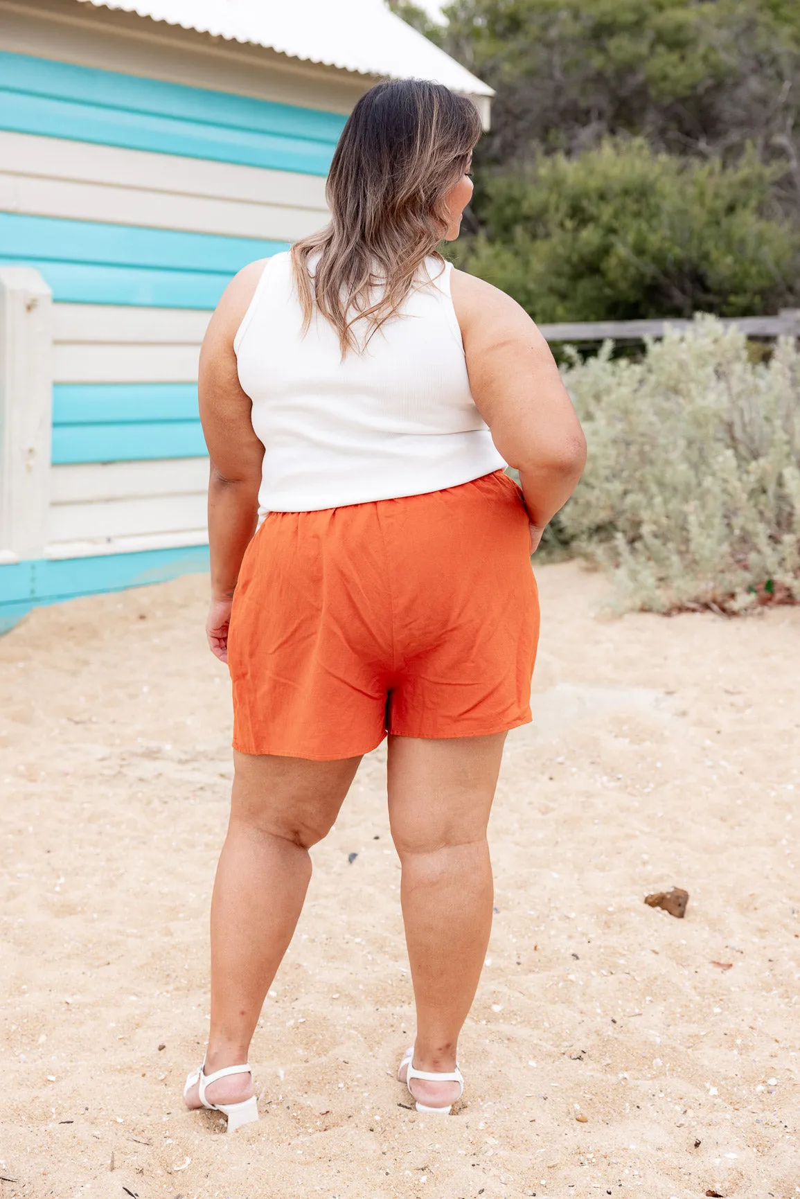 Harlow Linen Blend Shorts in Rust