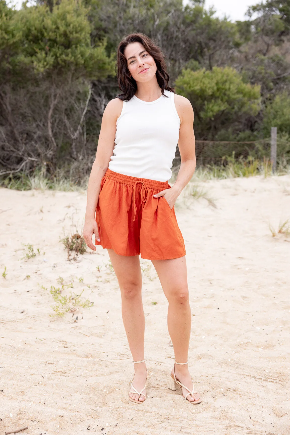 Harlow Linen Blend Shorts in Rust