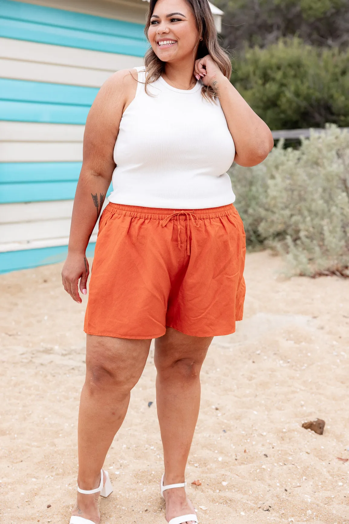 Harlow Linen Blend Shorts in Rust