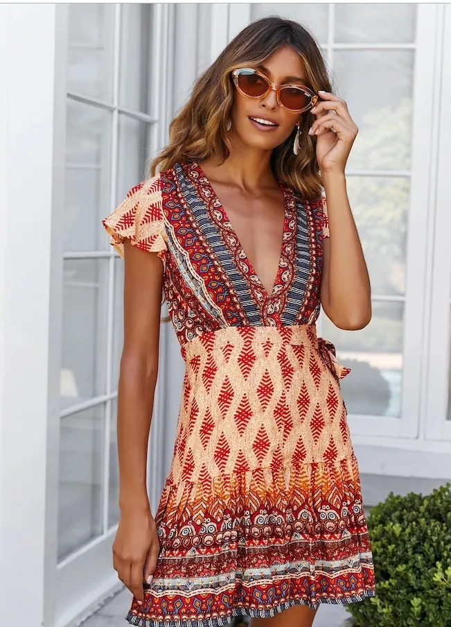 Hippie Mini Bohemian Dress, Boho Summer Dress For Women