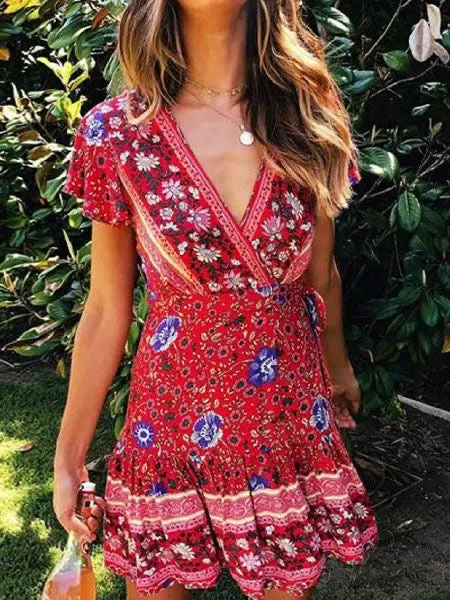 Hippie Mini Bohemian Dress, Boho Summer Dress For Women