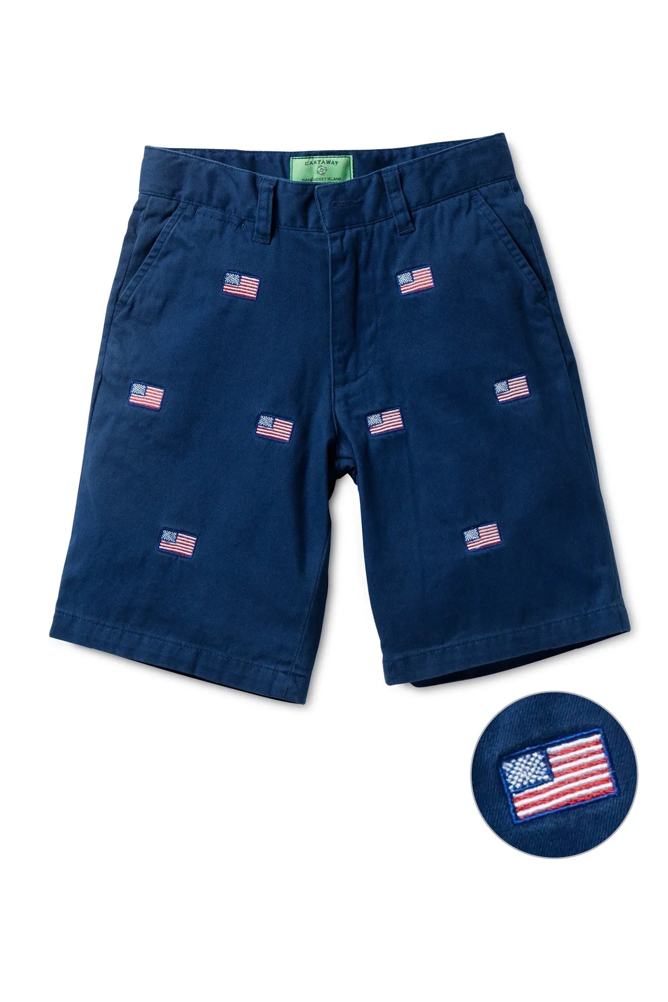 Jetties Short Stretch Twill Nantucket Navy With American Flag