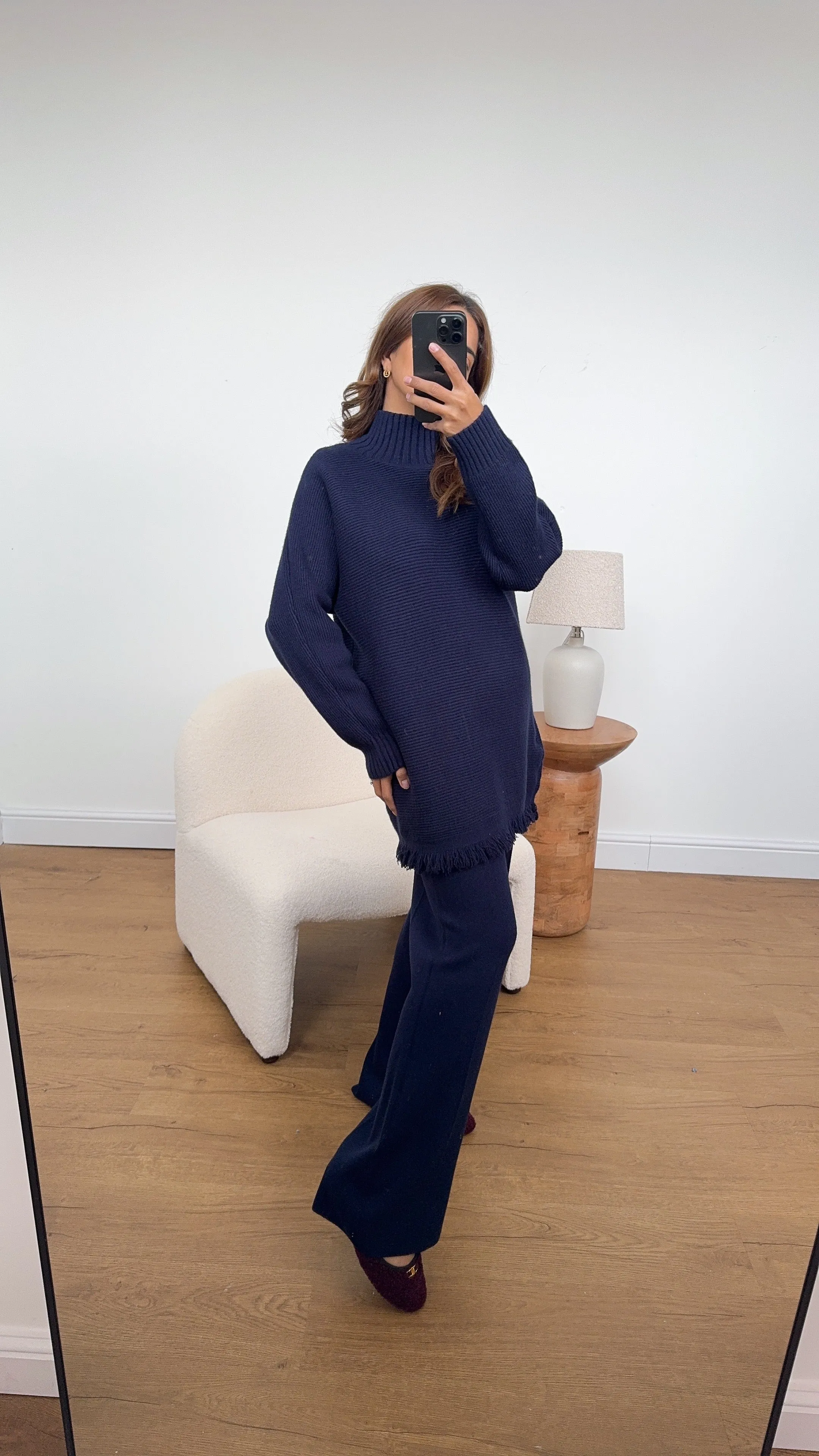 Jiya high neck Knit Coord in navy