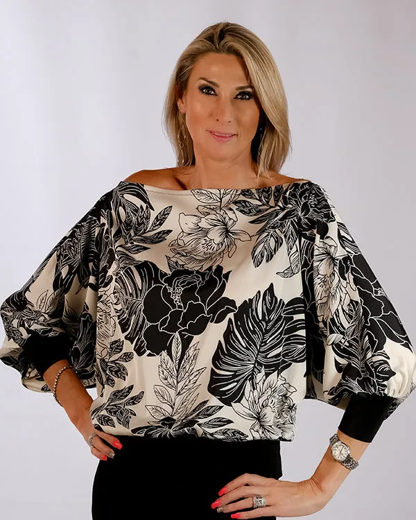 Julisha Top - Black & White Flowers