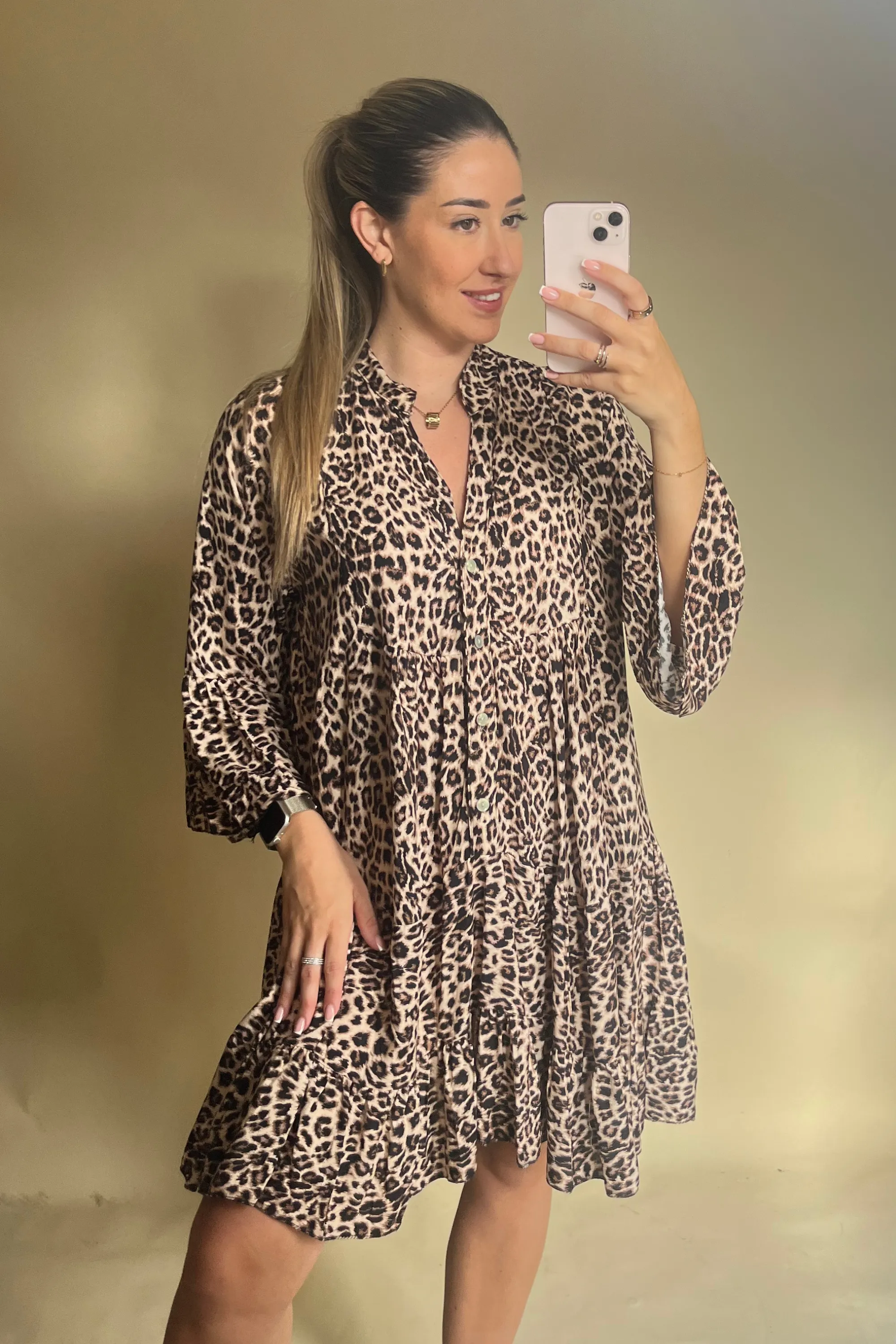 Leopard print smock dress