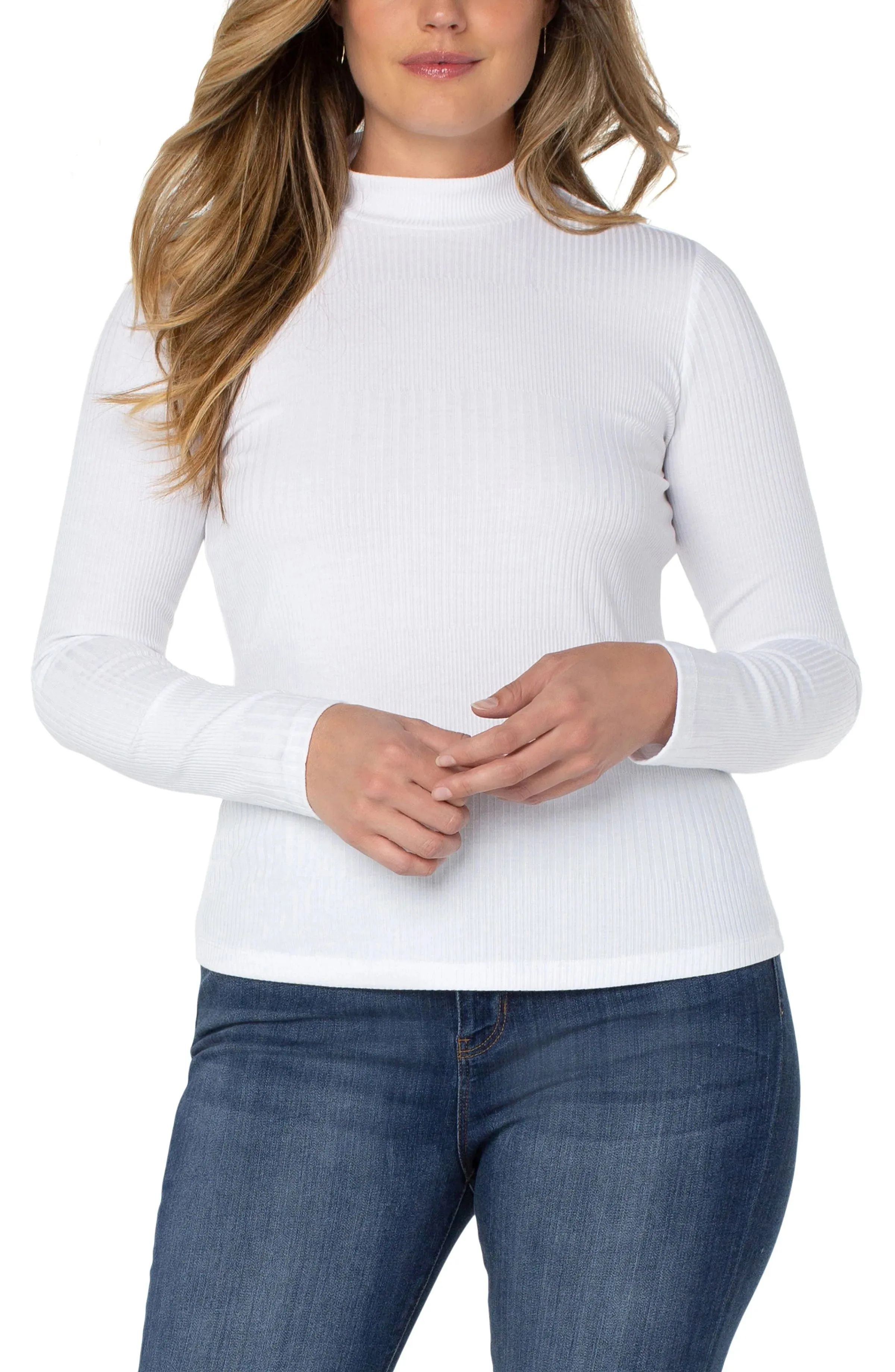 Long Sleeve Mock Neck Rib Knit Top | Cream