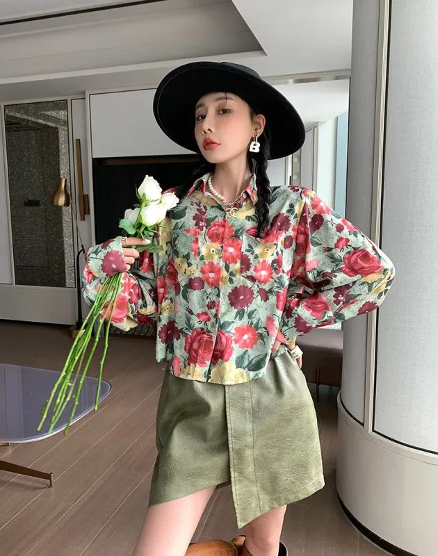 Long-Sleeved Floral Shirt Women's Retro Spring And Autumn Design Niche New Korean Style Loose And Thin Top