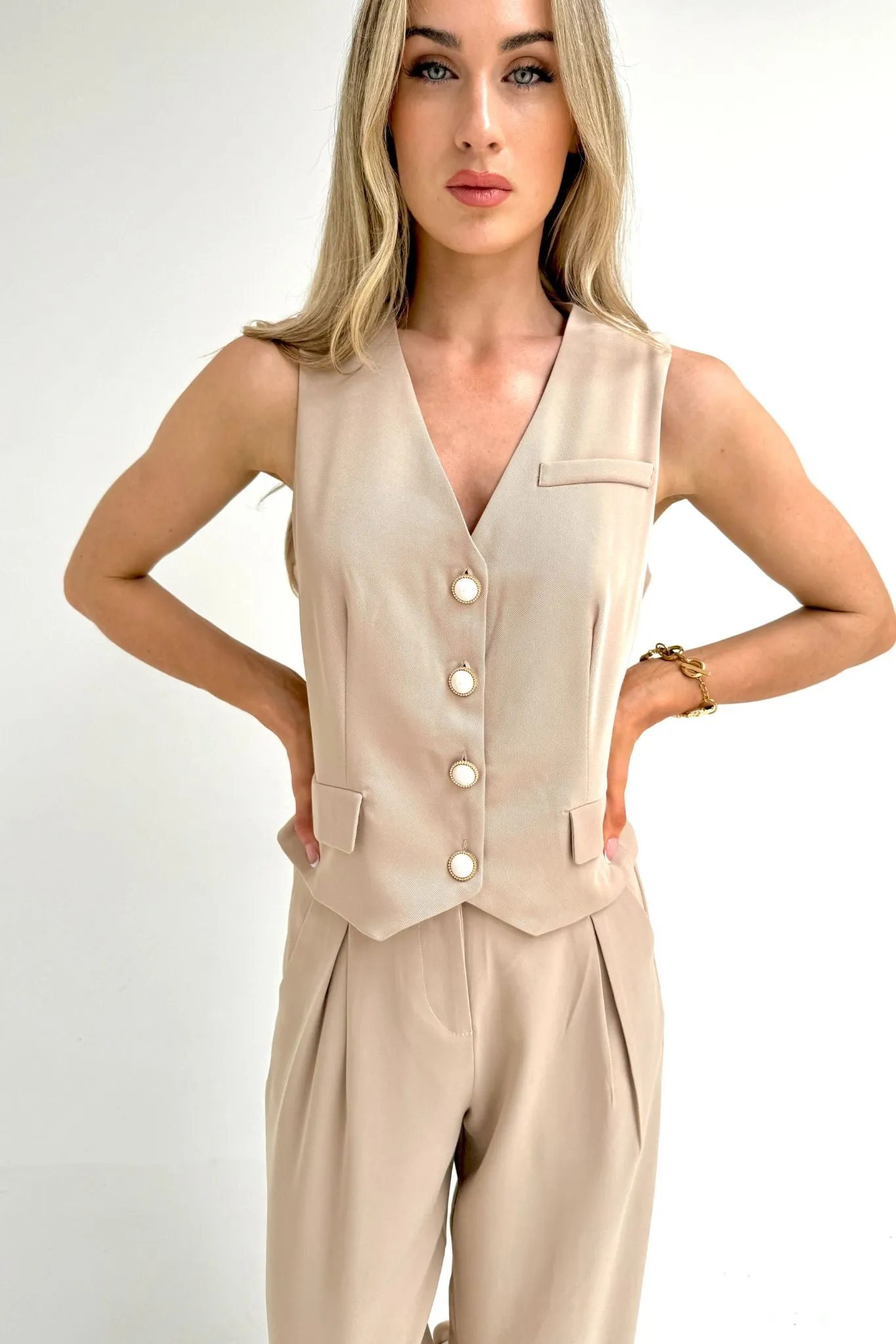 Love Laura Forever Waistcoat In Neutral