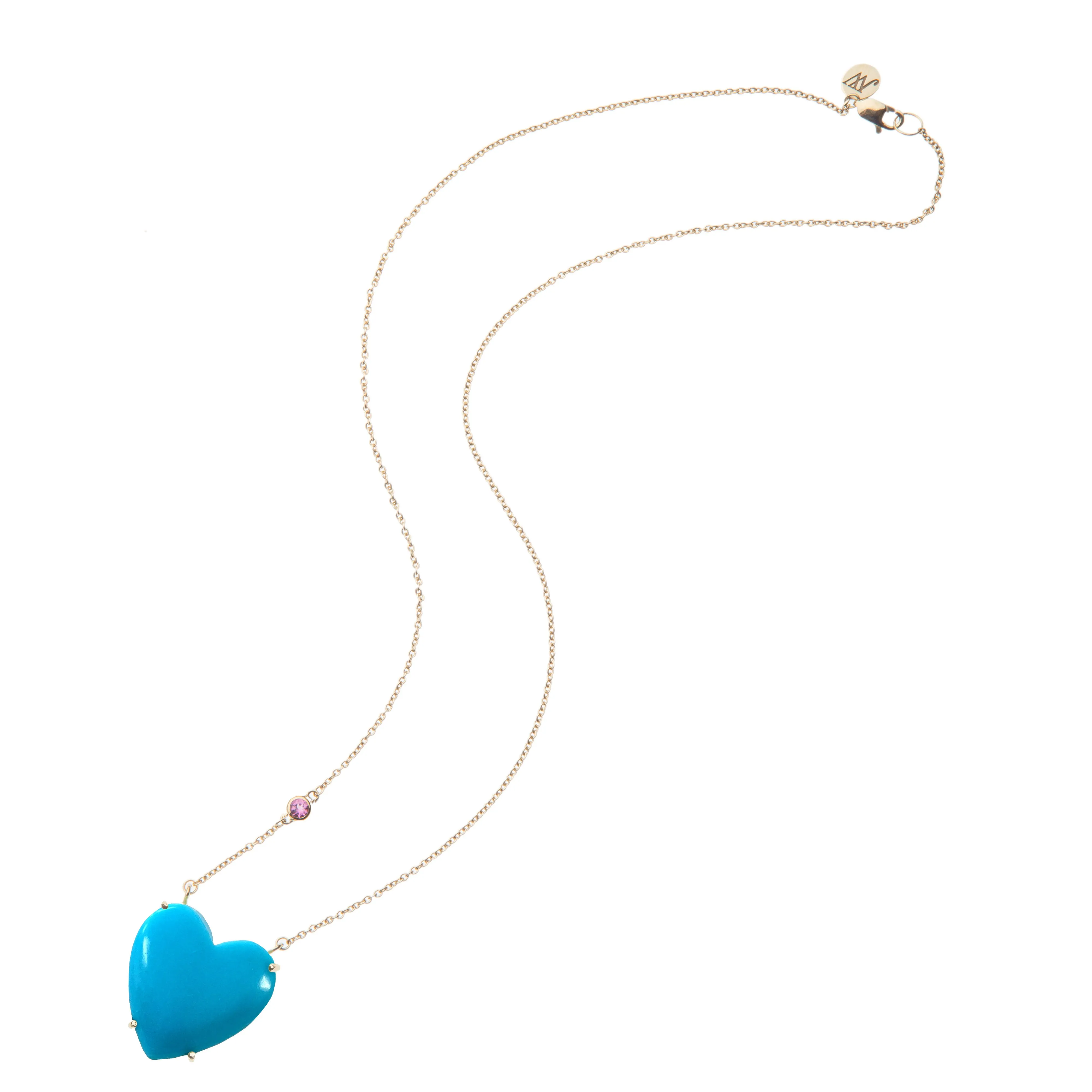 LOVE Turquoise Carved Heart Necklace with Gold Setting SALE