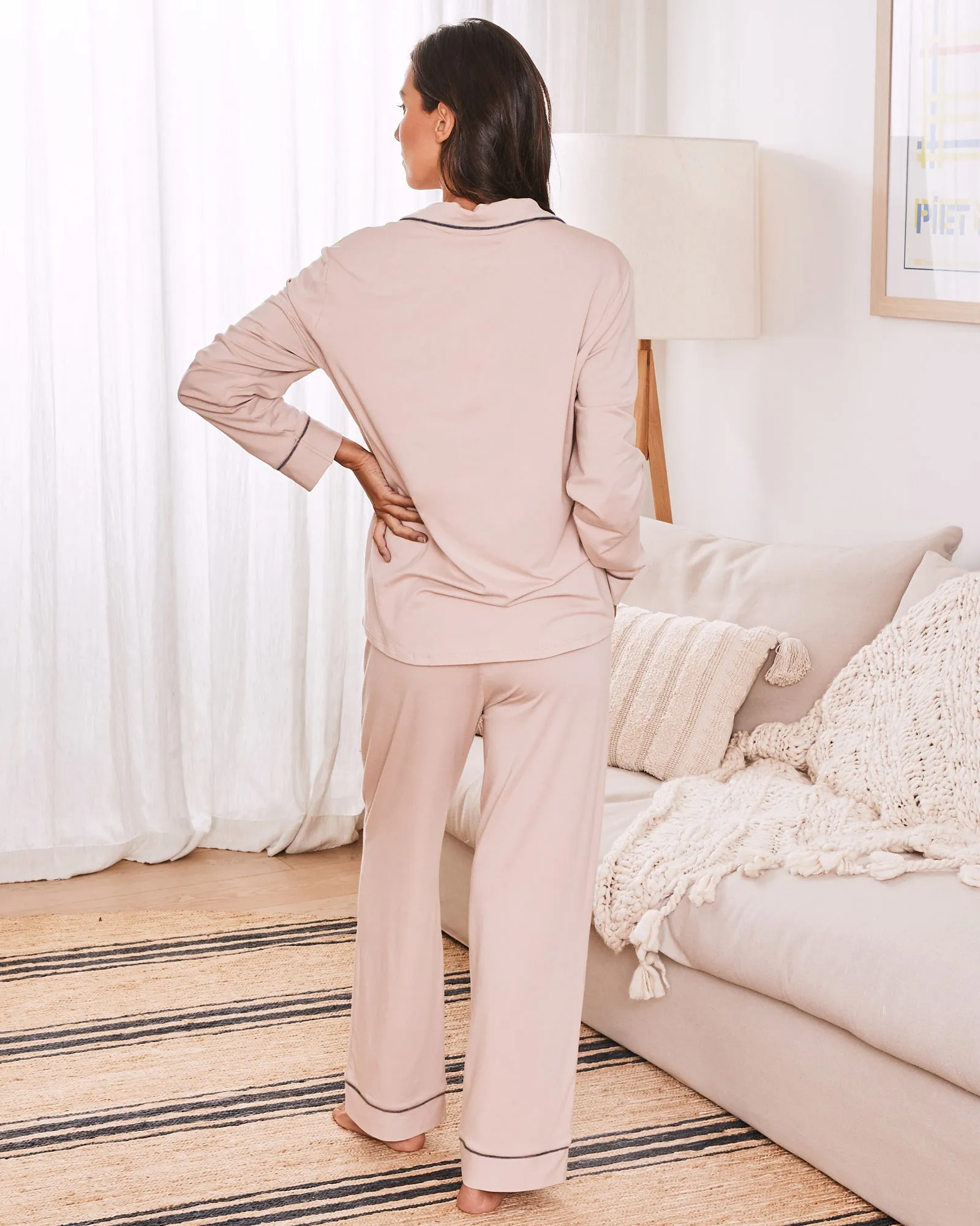 Maternity and Nursing Long Sleeve Pajama Set in Nude Pink