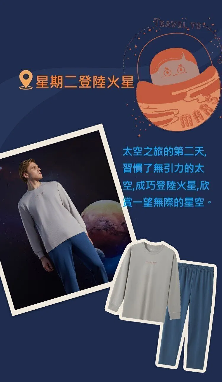 Men's Cotton Polyester Blended Space Cartoon Winter Homewear Sleepwear Set