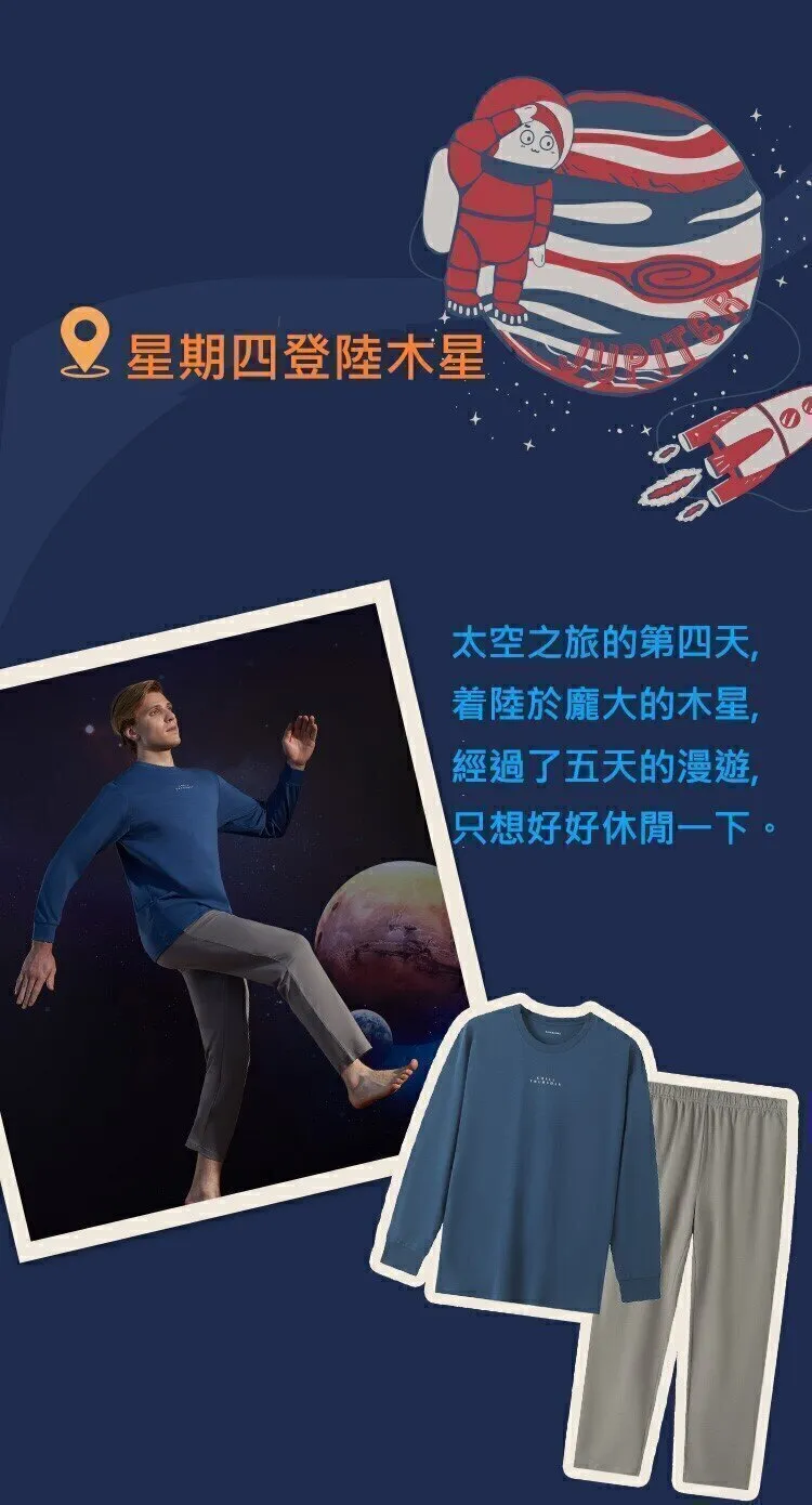 Men's Cotton Polyester Blended Space Cartoon Winter Homewear Sleepwear Set