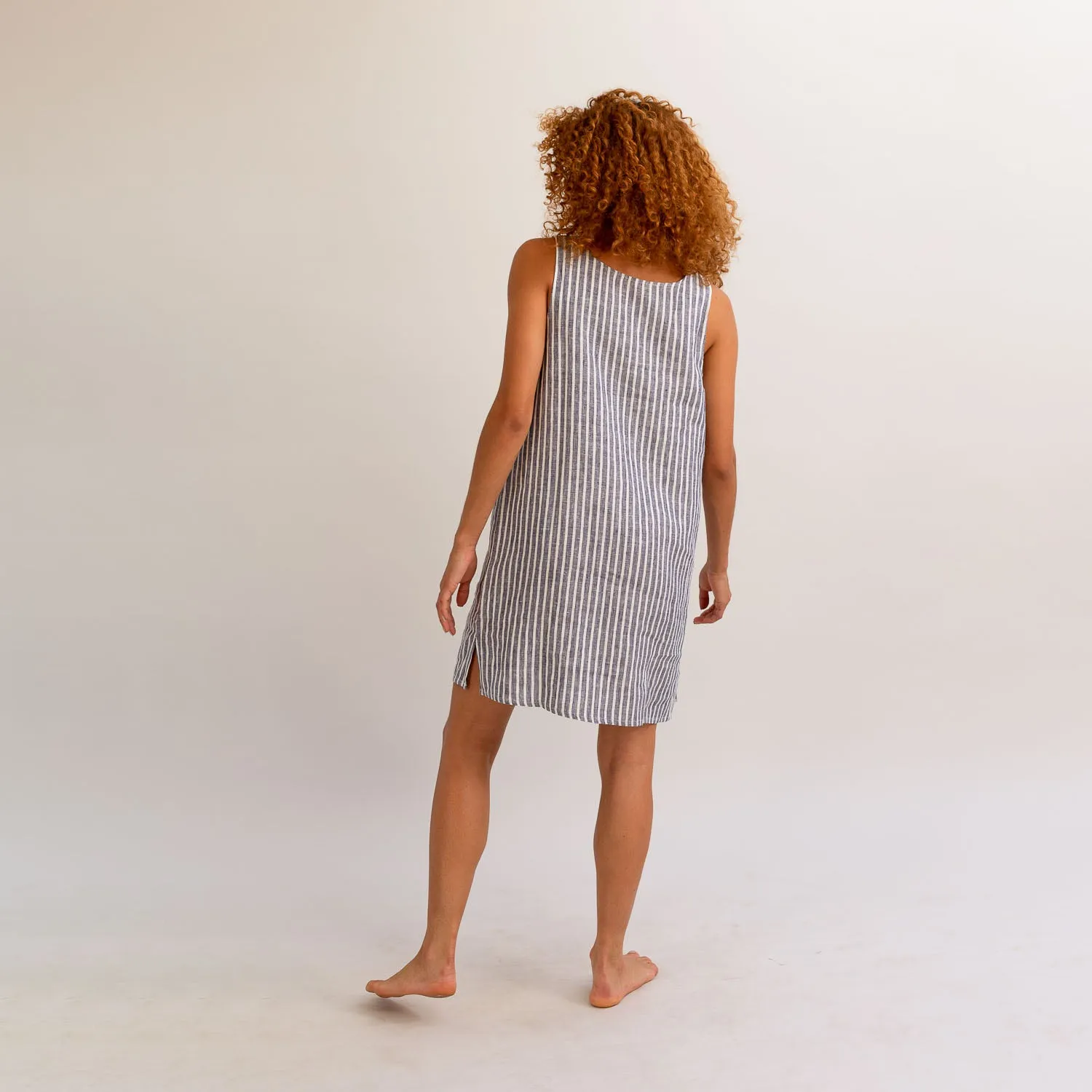 Midnight Stripe Linen Night Dress