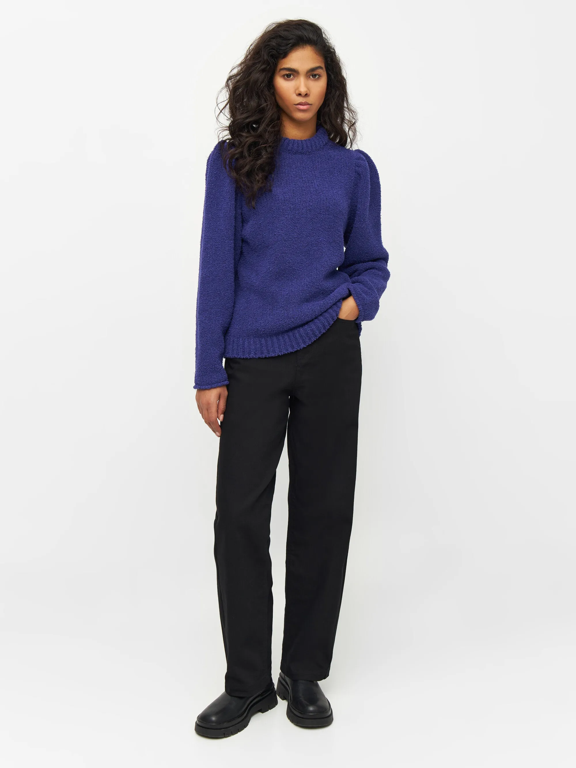 Mouline puff sleeve crew neck - Deep Purple