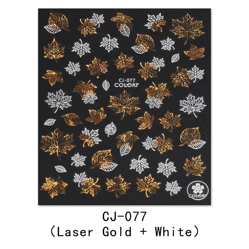 Nail Art Stickers - Autumn Leaves White & Gold