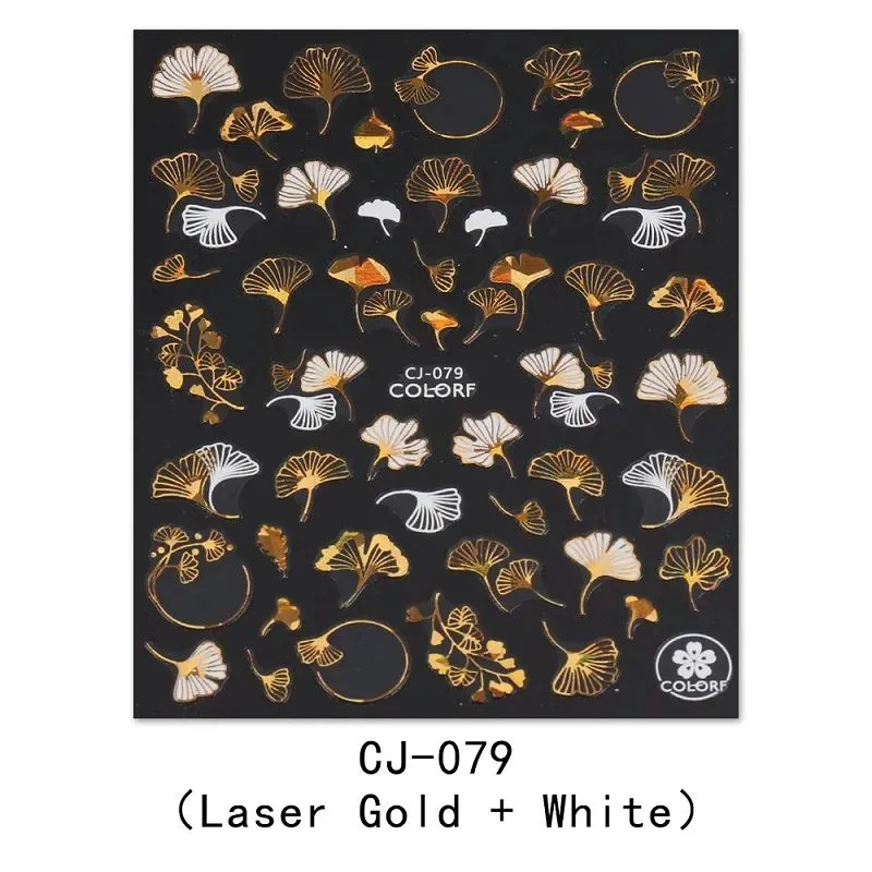 Nail Art Stickers - Autumn Leaves White & Gold