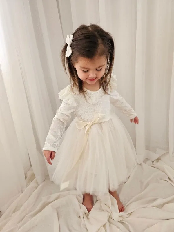 Nellie Girls Velvet Dress - Ivory