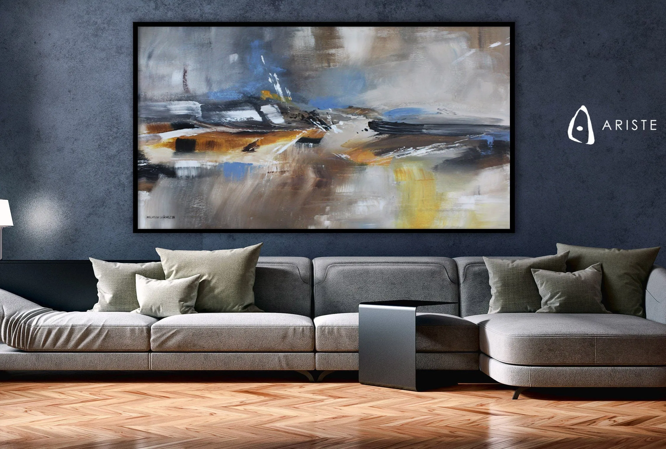 Neutral & orange extra large abstract painting made to order in a custom size