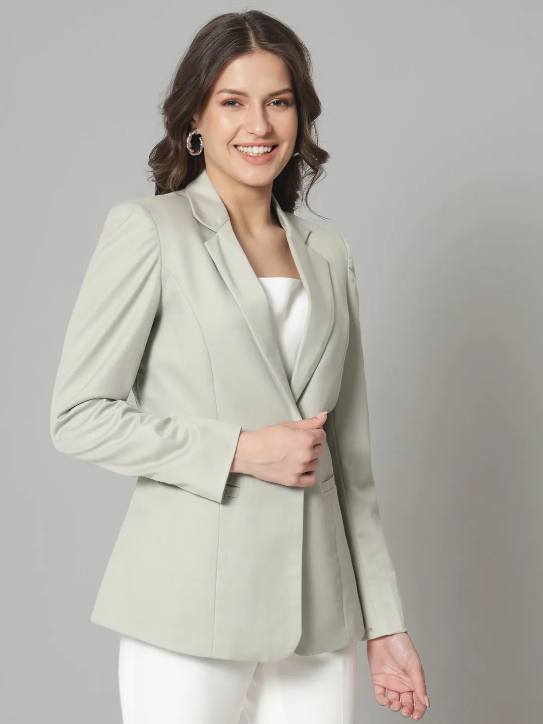 Notched Collar Blazer- Sage Green